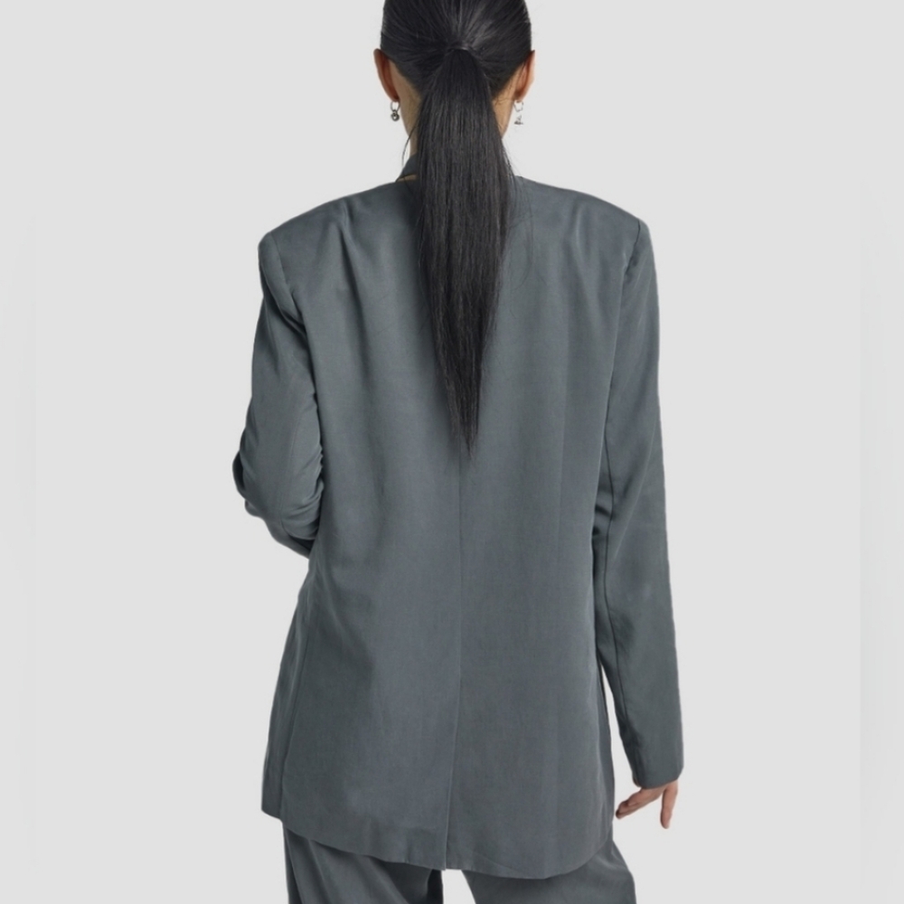 Lattelier Layered Charcoal Blazer Linen Blend XL - Picture 3 of 10